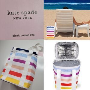 NEW KATE SPADE PICNIC COOLER INSULATED RAINBOW STRIPE WATER RESISTANT TRAVEL BAG